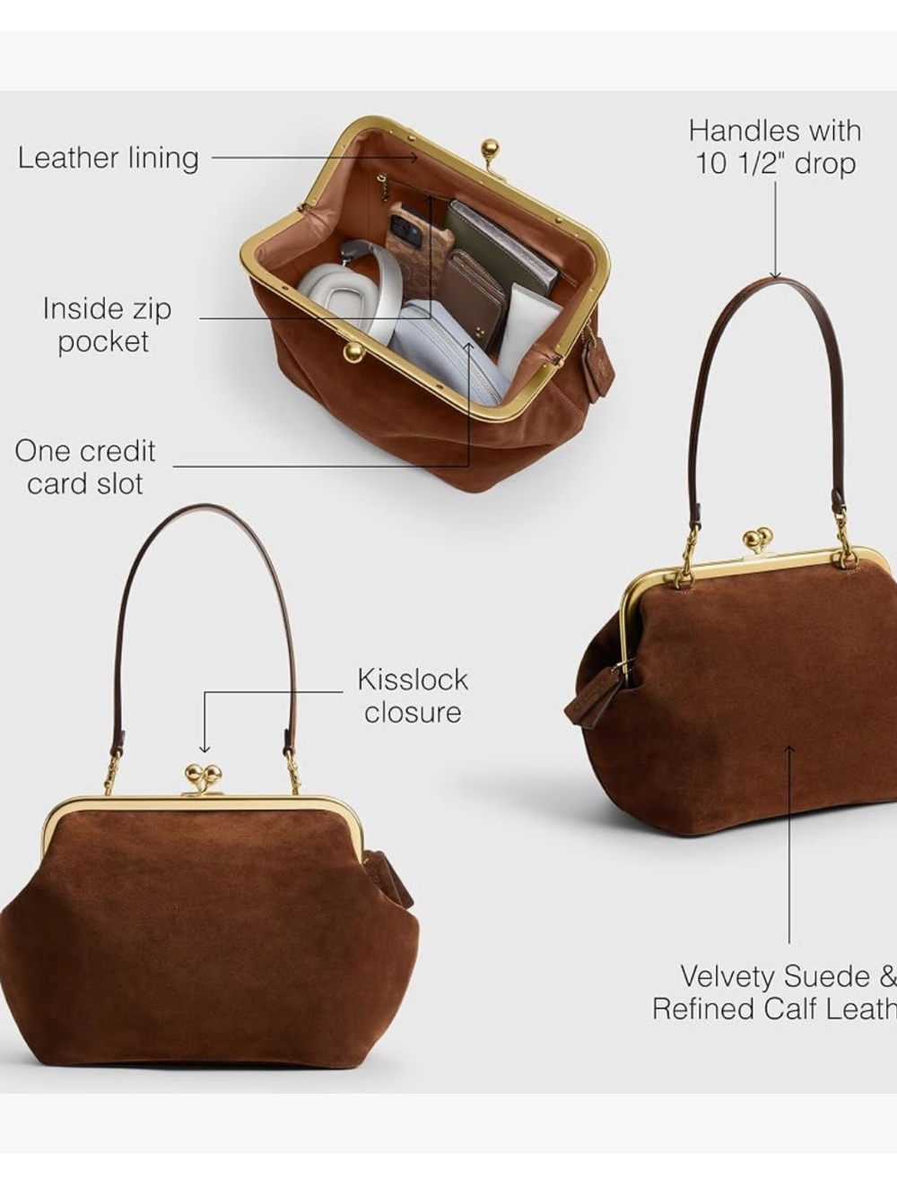 Coach Kisslock Frame Bag in Warm Brown - Picture 4 of 5